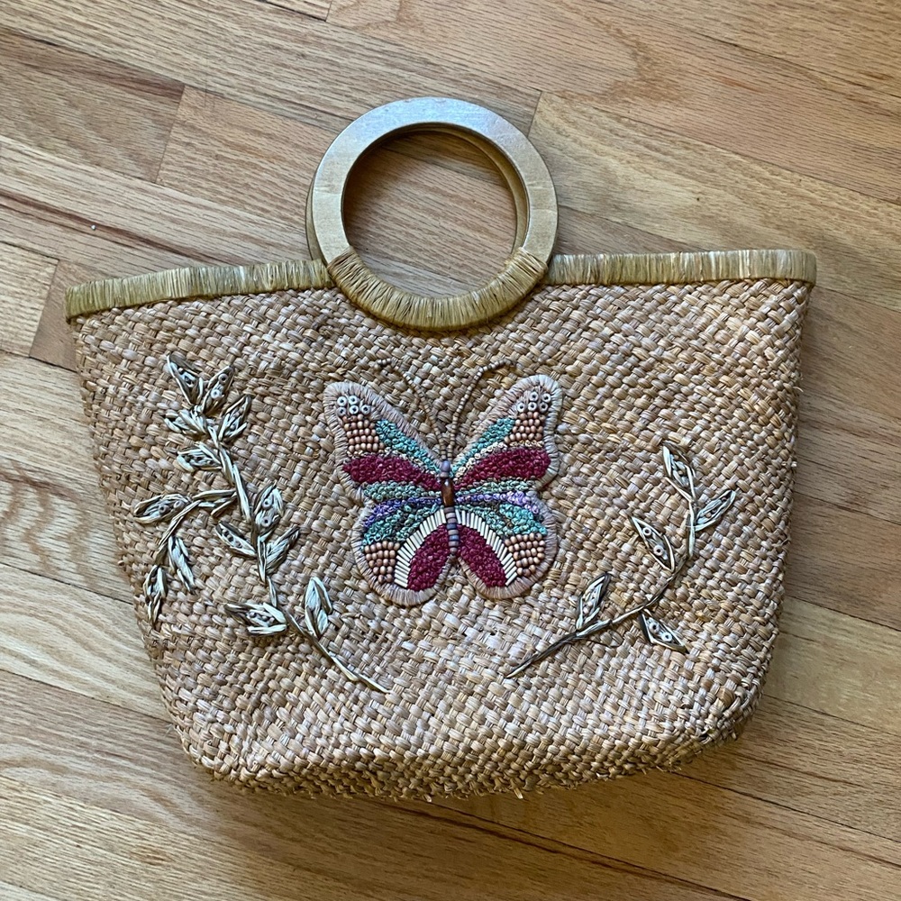 Tan and cream woven St John’s Bay straw bag